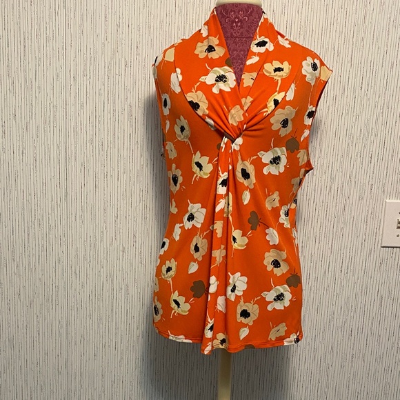 Premise Orange Floral Knot Front Blouse - Picture 1 of 8
